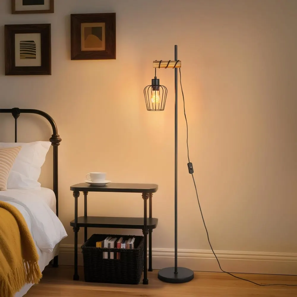 Illustration numéro 2 du produit Lampadaire en fer noir 22x22x140cm e27
