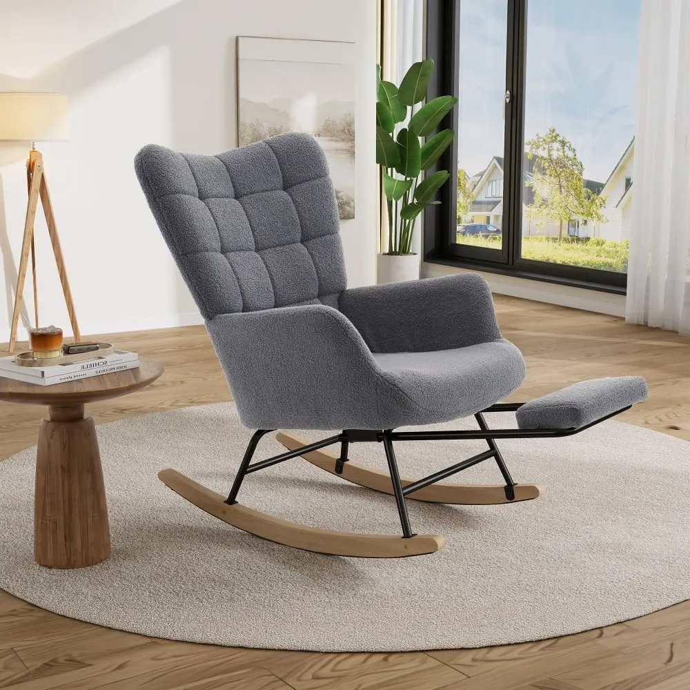 Illustration numéro 2 du produit Fauteuil à bascule en laine d'agneau gris