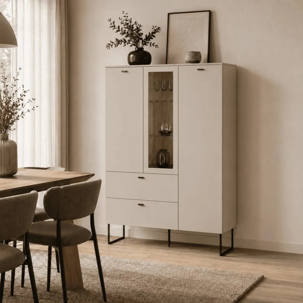 Illustration numéro 2 du produit Buffet haut 2 portes, 2 tiroirs et 1 niche l100 cm - cashmere