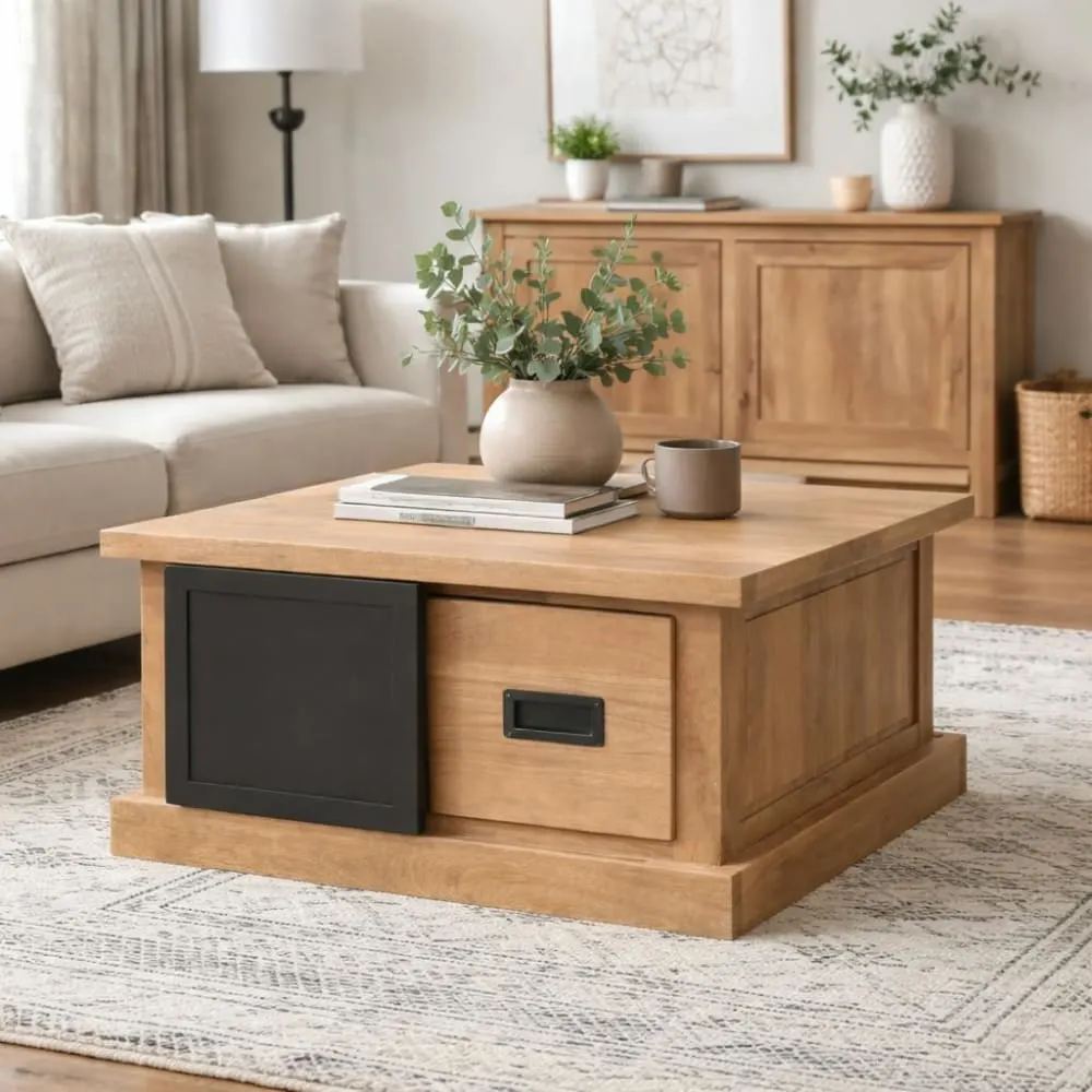 Illustration numéro 2 du produit Table basse carrée industrielle avec rangements