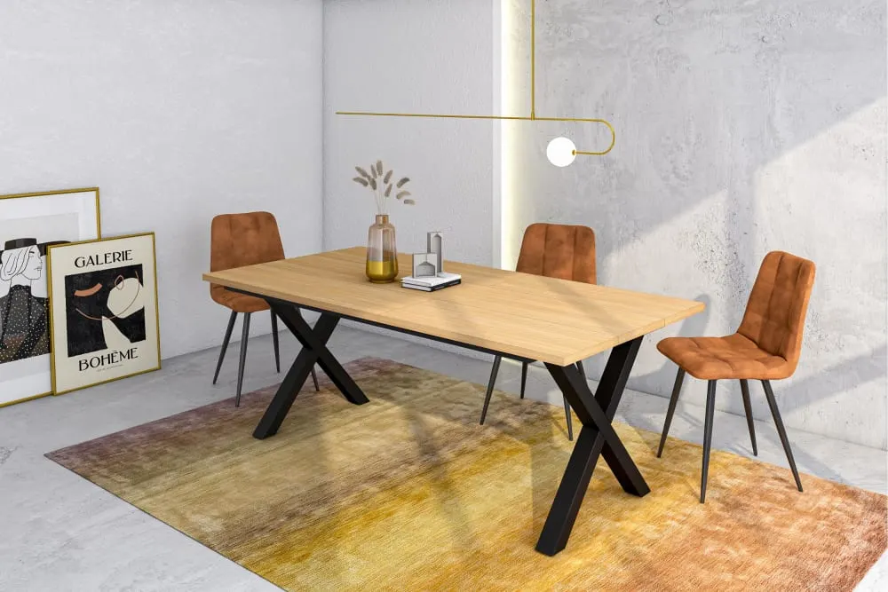 Illustration numéro 2 du produit Table à manger effet bois de chêne clair 194x90x74cm