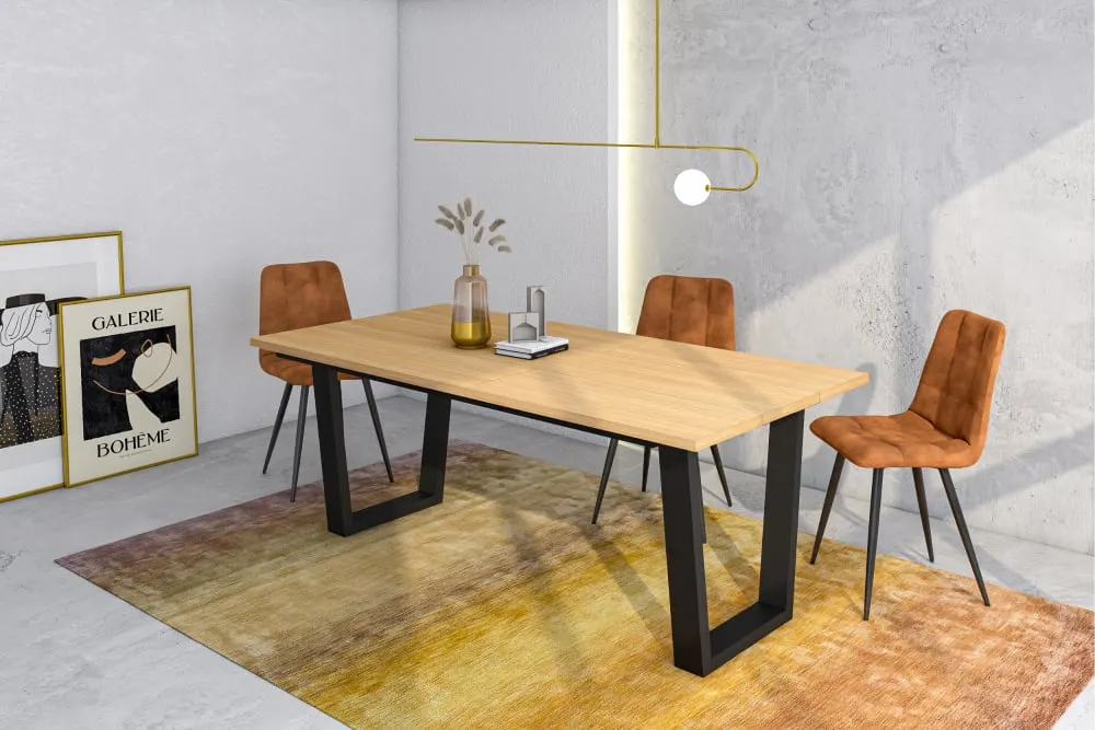 Illustration numéro 2 du produit Table à manger effet bois de chêne clair 194x90x74cm