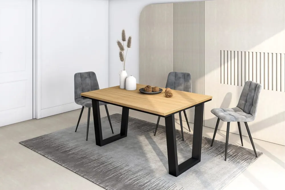 Illustration numéro 2 du produit Table à manger effet bois de chêne clair 140x90x74cm