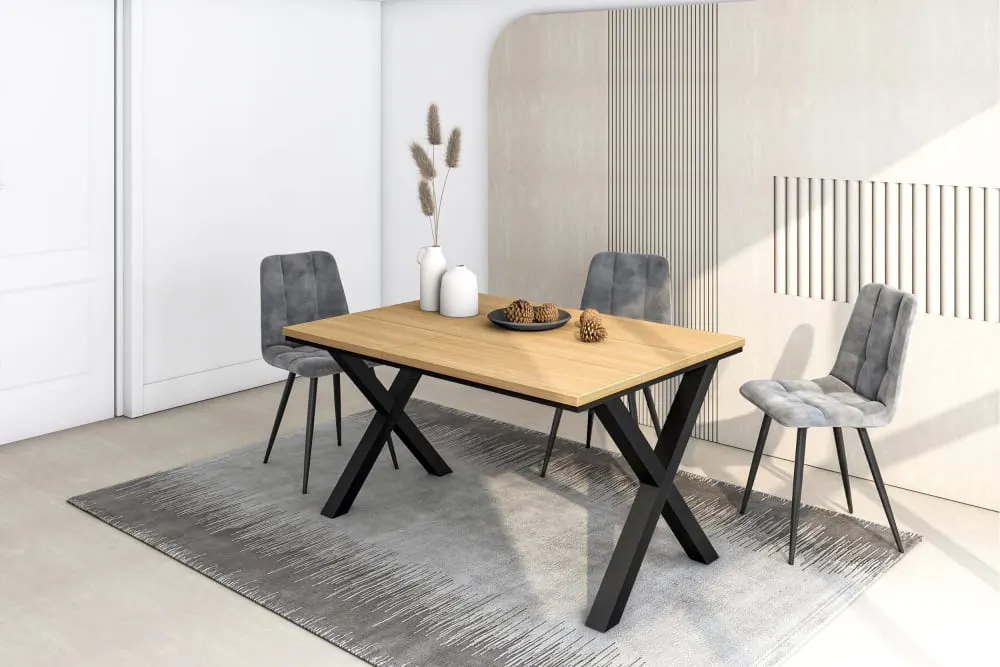 Illustration numéro 2 du produit Table à manger effet bois de chêne clair 140x90x74cm