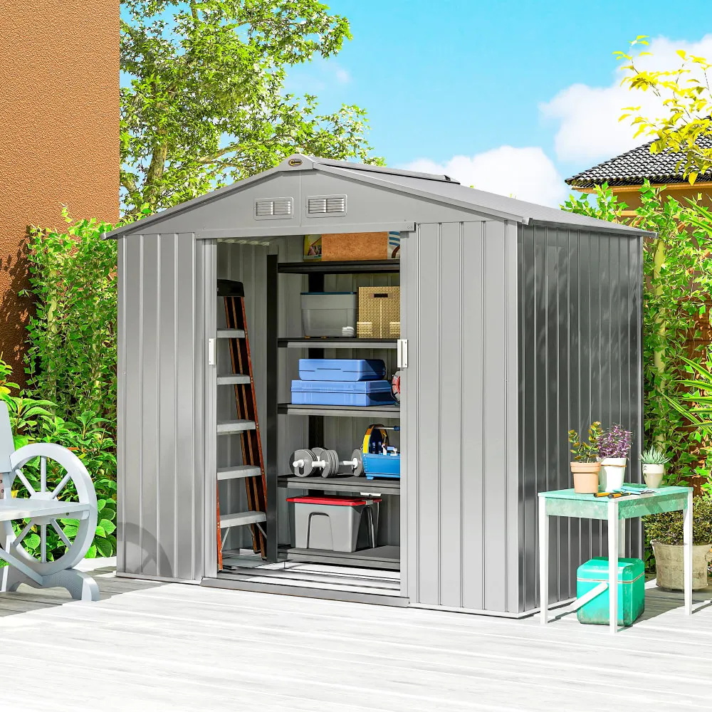 Illustration numéro 2 du produit Abri de jardin porte verrouillable kit de fondation acier gris