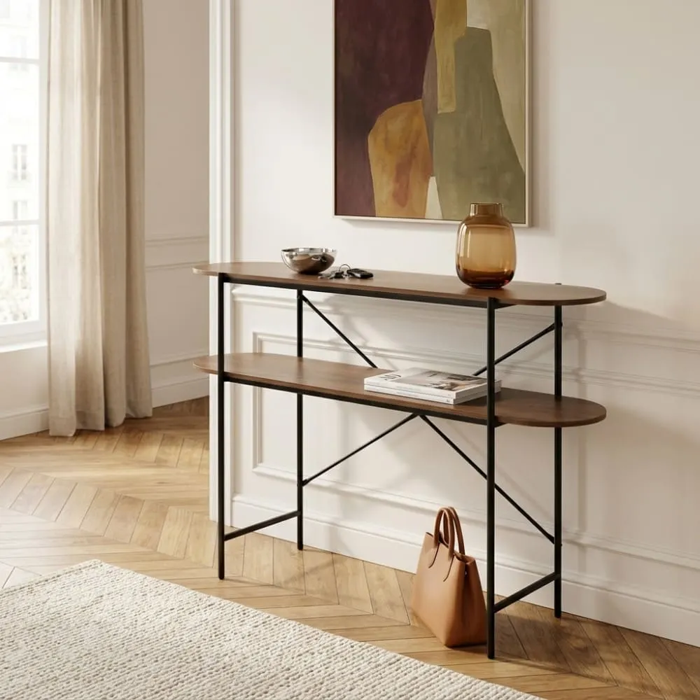 Illustration numéro 2 du produit Console en bois et métal l120cm - bois foncé