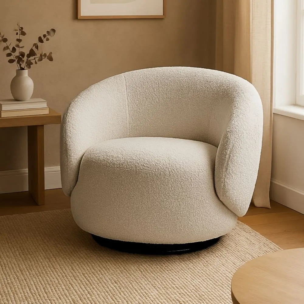Illustration numéro 2 du produit Fauteuil club pivotant en tissu poils courts style sherpa crème