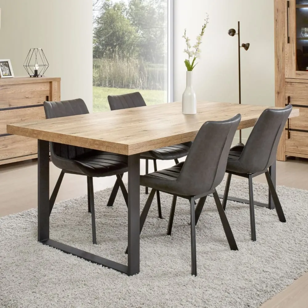 Illustration numéro 2 du produit Table 170cm aspect chêne naturel piètement u métal poudré noir
