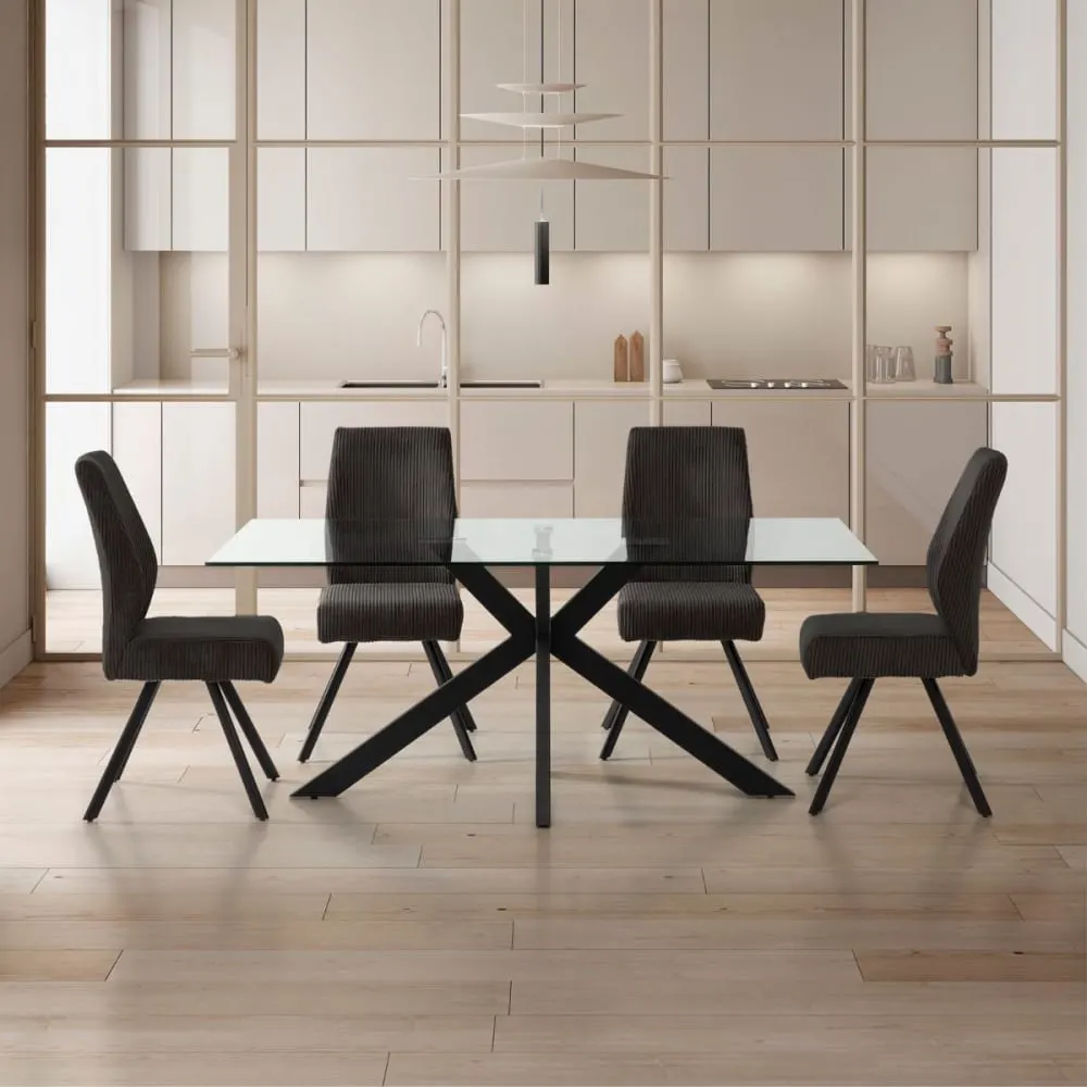 Illustration numéro 2 du produit Lot de 2 chaises velours côtelé pieds métal noir coloris anthracite