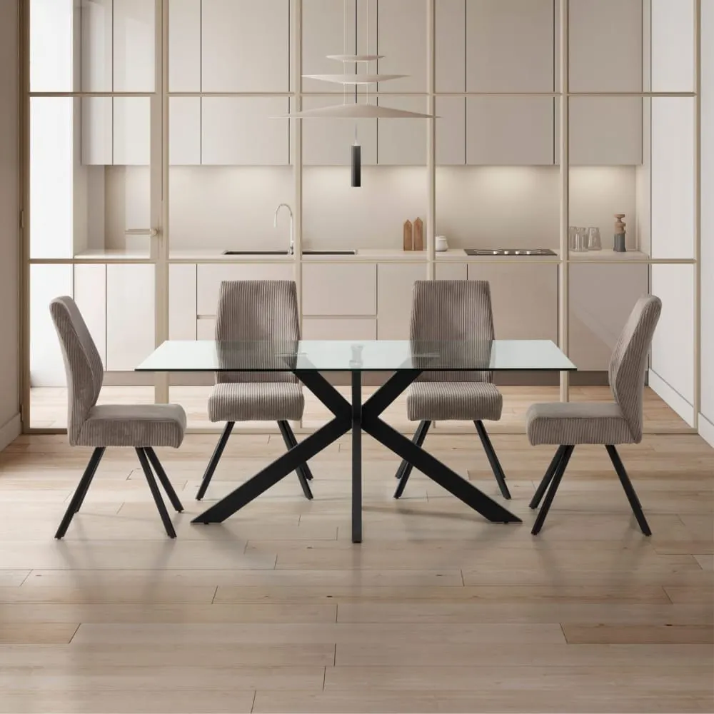 Illustration numéro 2 du produit Lot de 2 chaises velours côtelé pieds métal noir coloris gris