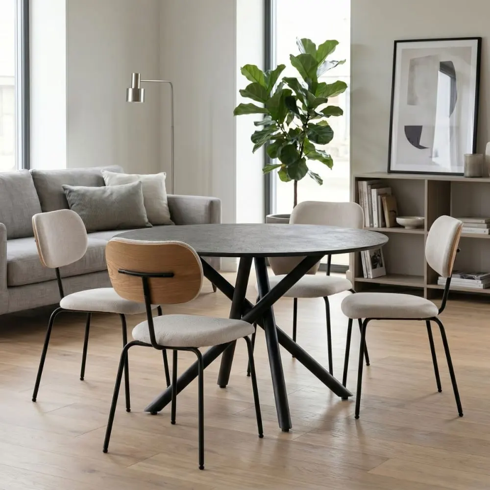 Illustration numéro 2 du produit Lot de 2 chaises tissu maille beige arrière dossier bois pieds métal