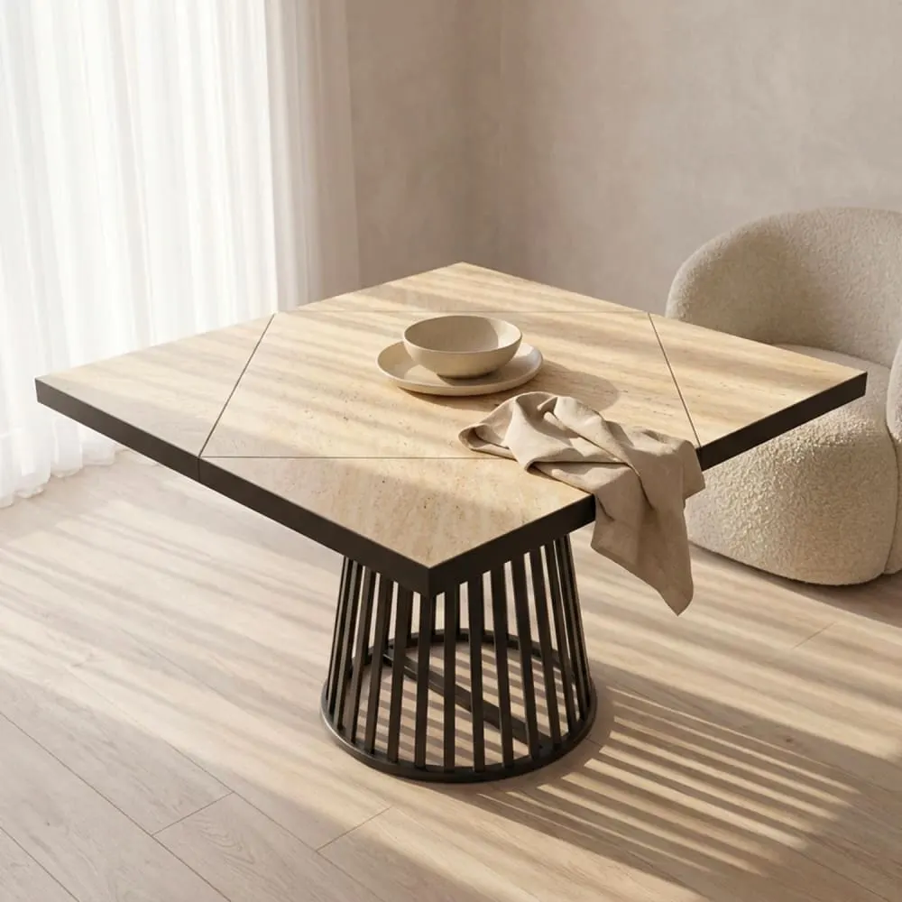 Illustration numéro 2 du produit Table modulable ronde ou carrée 100cm noir ou effet travertin beige