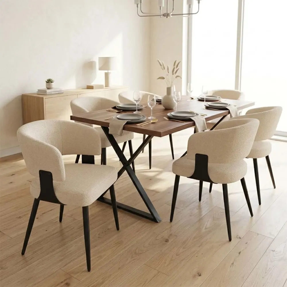 Illustration numéro 2 du produit Haute qualité lot de 6 chaises repas en flanelle luxe léger, beige