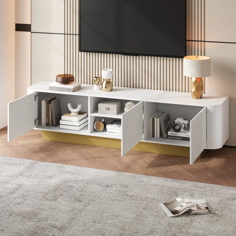 Illustration numéro 2 du produit Meuble tv 1 porte 1 tiroir en verre blanc l 170 cm