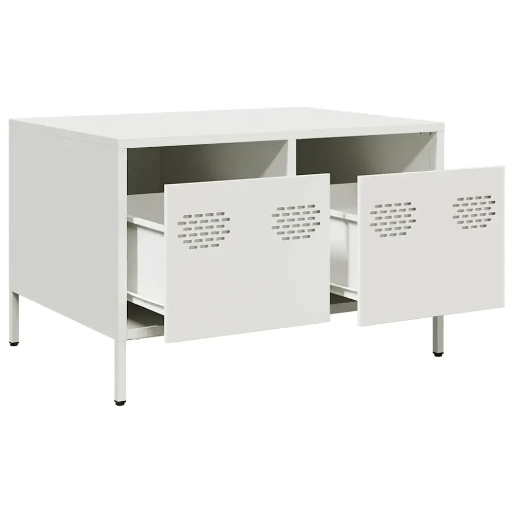 Illustration numéro 2 du produit Meuble tv industriel design blanc 68 x 50 x 43.5 cm