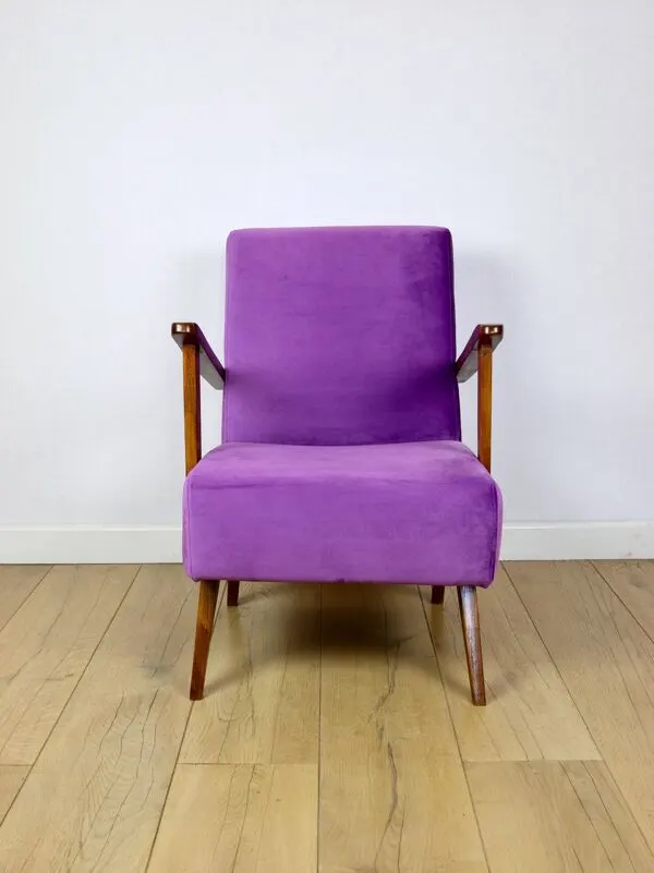 Illustration numéro 2 du produit Fauteuil loft vintage en velours violet - 2 pièces disponibles
