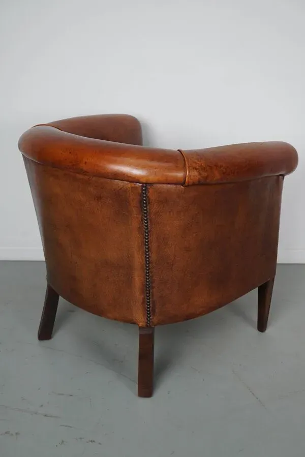 Illustration numéro 2 du produit Fauteuil club vintage hollandais en cuir couleur cognac