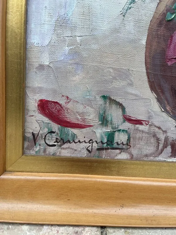 Illustration numéro 2 du produit Tableau vintage – Huile sur toile bouquet de fleurs – signé – années 50