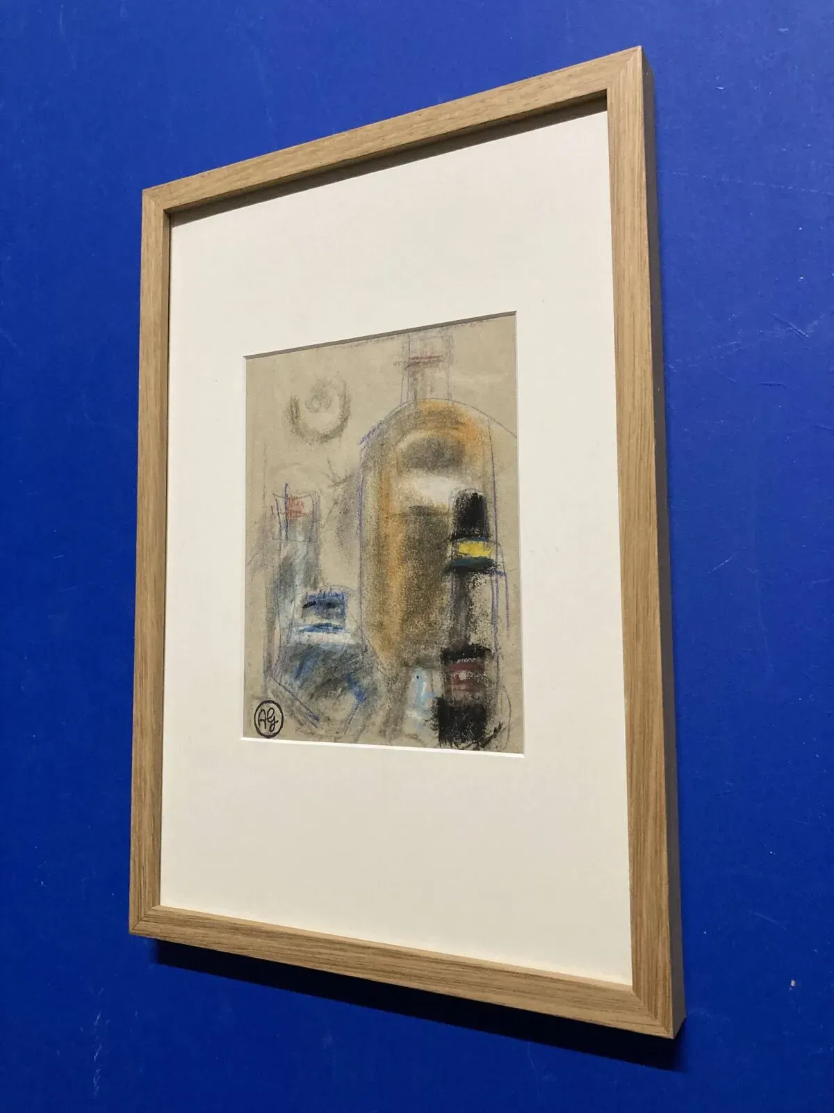 Illustration numéro 2 du produit Alfred Gaspart (1900-1993), ''Les Bouteilles'' Nature morte cubiste, dessin au crayon et pastel gras