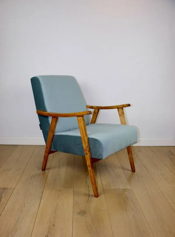 Illustration numéro 2 du produit Fauteuil vintage loft années 70 bleu clair