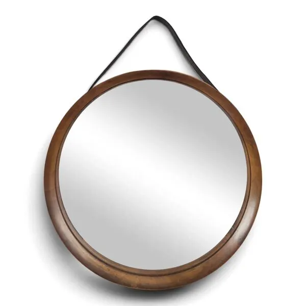 Illustration numéro 2 du produit Miroir rond en teck et cuir Luxus Vittsjö par Uno et Östen Kristiansson