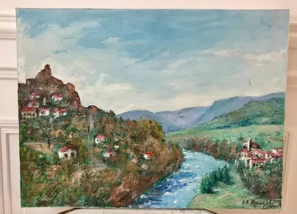 Illustration numéro 2 du produit Tableau huile sur toile chateau signé vintage