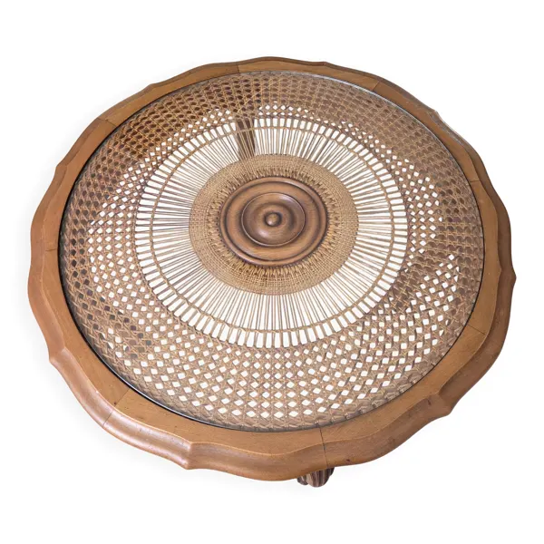 Illustration numéro 2 du produit Table basse en bois massif et cannage
