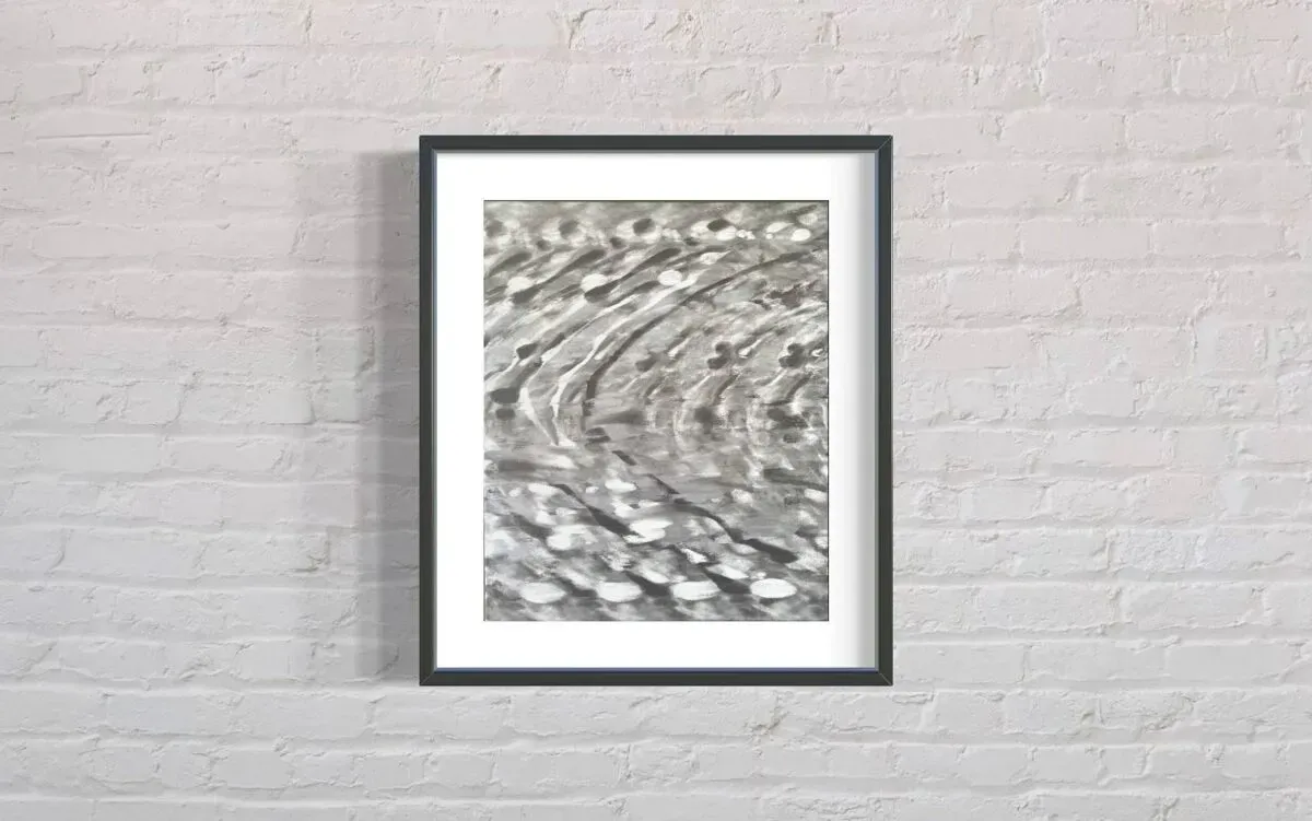 Illustration numéro 2 du produit Tableau art abstrait tons gris argent ''Les ronds dans l'Ô