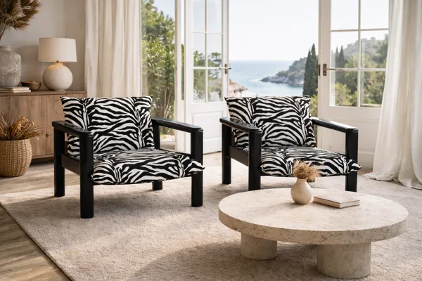 Illustration numéro 2 du produit Paire de fauteuils vintage zèbre – esprit design années 80