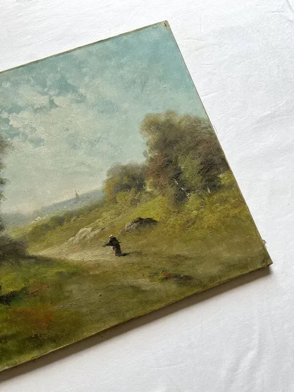 Illustration numéro 2 du produit Peinture ancienne huile sur toile paysage signée Lucien Félix Henry, 19eme siècle