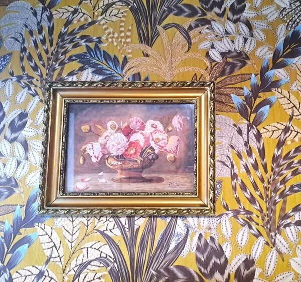 Illustration numéro 2 du produit Peinture jack aquarelle nature morte france 1938 coupe florale cadre doré