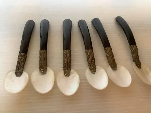 Illustration numéro 2 du produit Six cuillères à caviar en nacre anciennes