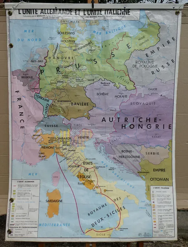 Illustration numéro 2 du produit Carte d'école vintage MDI L'unité Allemande et Italienne