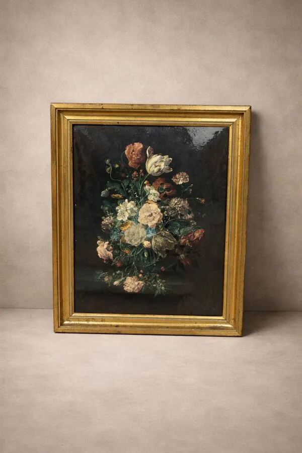 Illustration numéro 2 du produit Tableau vintage nature morte sur plaque métal – cadre doré helca, fabricati