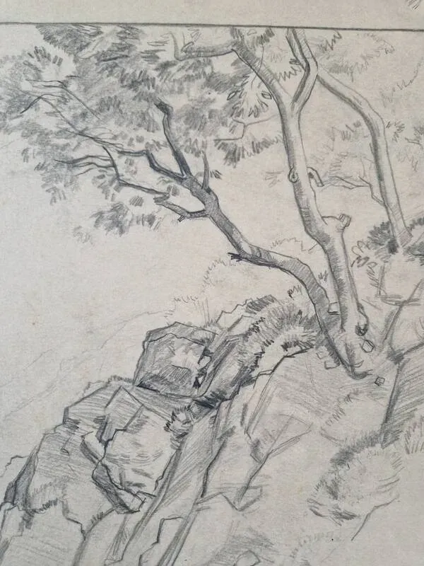 Illustration numéro 2 du produit Louis John Endres (1896-1989) - Dessin au fusain sur papier - Paysage Tizi N'Test, Grand Atlas Maroc