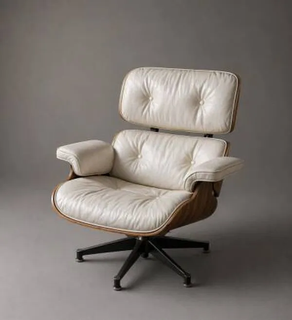 Illustration numéro 2 du produit Charles et Ray Eames & Mobilier International - Lounge Chair cuir blanc et palissandre
