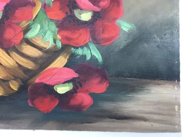 Illustration numéro 2 du produit Tableau nature morte au panier de fleurs années 70