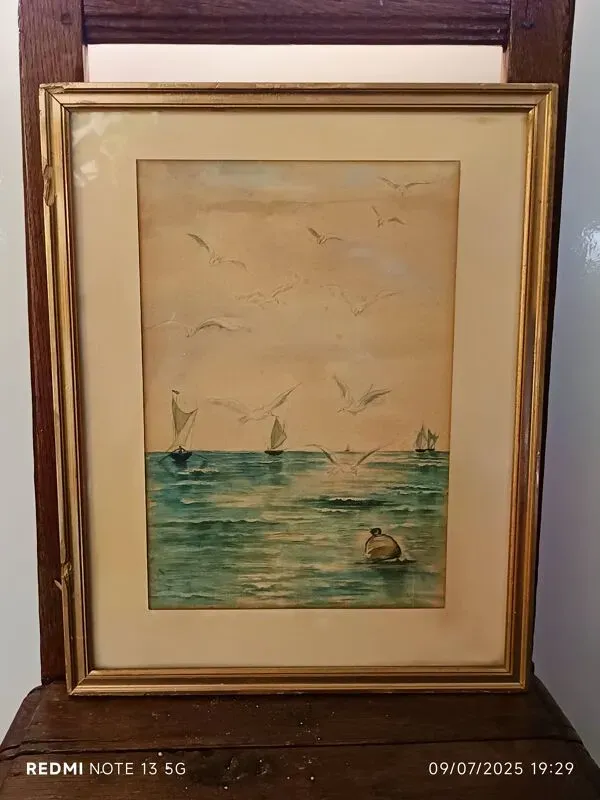 Illustration numéro 2 du produit aquarelle vers 1900 vue du Bassin d'Arcachon par Raoul Dosque