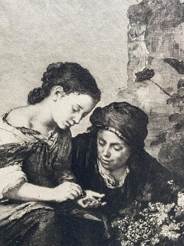 Illustration numéro 2 du produit Gravure par albert artigue, xixe B.esteban murillo, ''les marchands de fruits