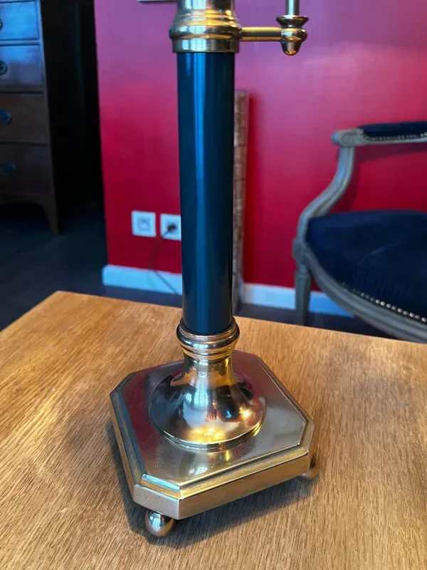 Illustration numéro 2 du produit Grande lampe Bouillotte Empire en Laiton et Tôle Laquée Restaurée - H6