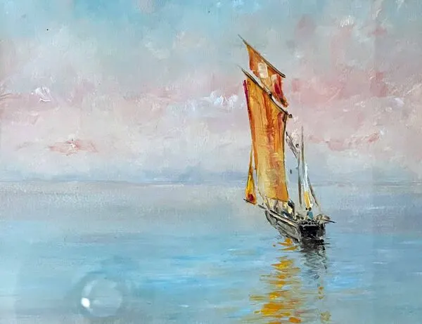 Illustration numéro 2 du produit Tableau HSP ''Voilier par temps calme'' (éc. XX°) + cadre