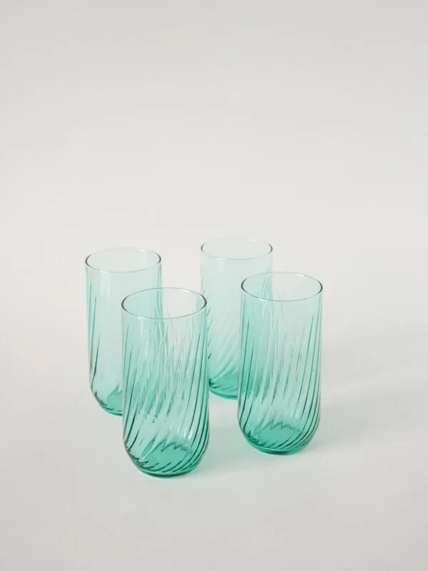 Illustration numéro 2 du produit Lot de 4 verres à eau torsadés, Bleu Turquoise, 1970