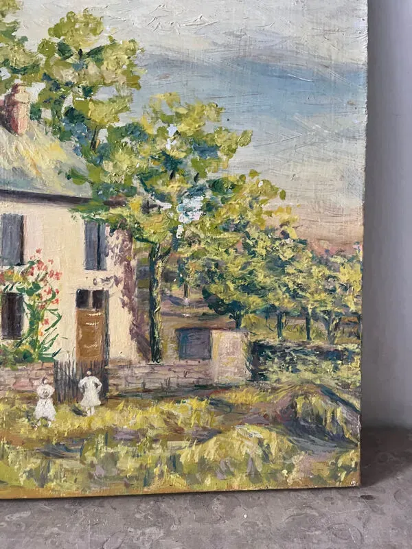 Illustration numéro 2 du produit “Lioujas Ecole”, Aveyron, huile sur toile signé L Durand 1957