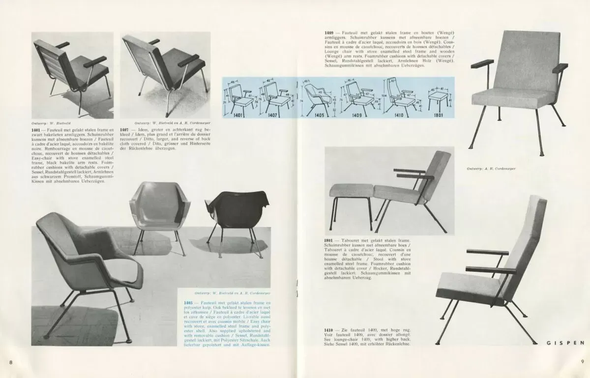 Illustration numéro 2 du produit Fauteuil moderniste néerlandais Gispen 1401 de Wim Rietveld en cuir vert
