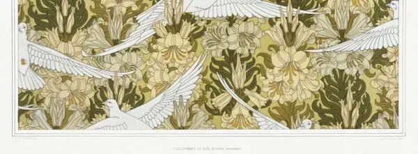 Illustration numéro 2 du produit Affiche “Colombes et Lis”, d’après une lithographie art nouveau de 1897
