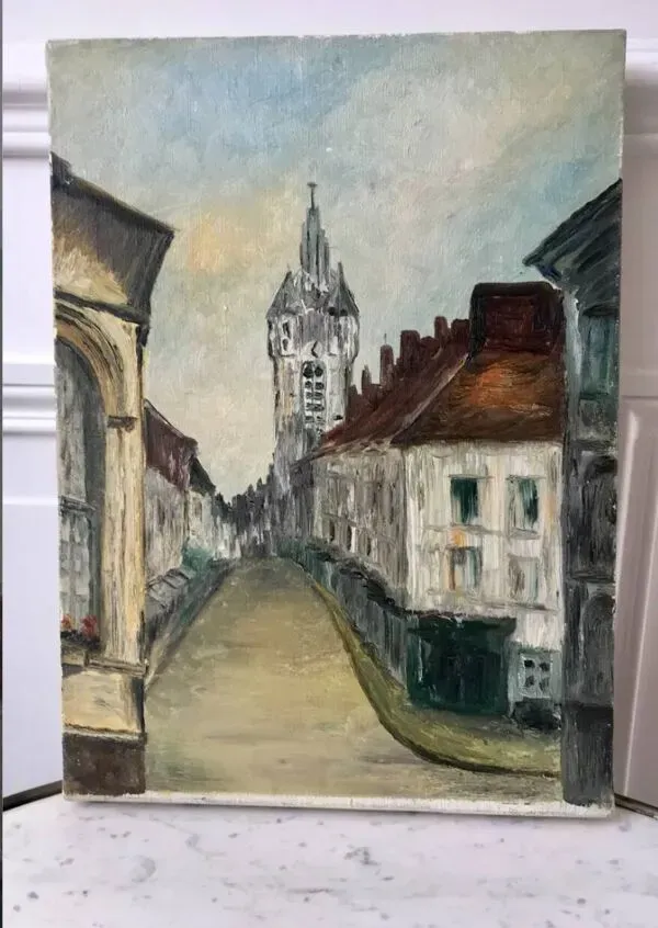 Illustration numéro 2 du produit Tableau huile sur toile rue église XXème