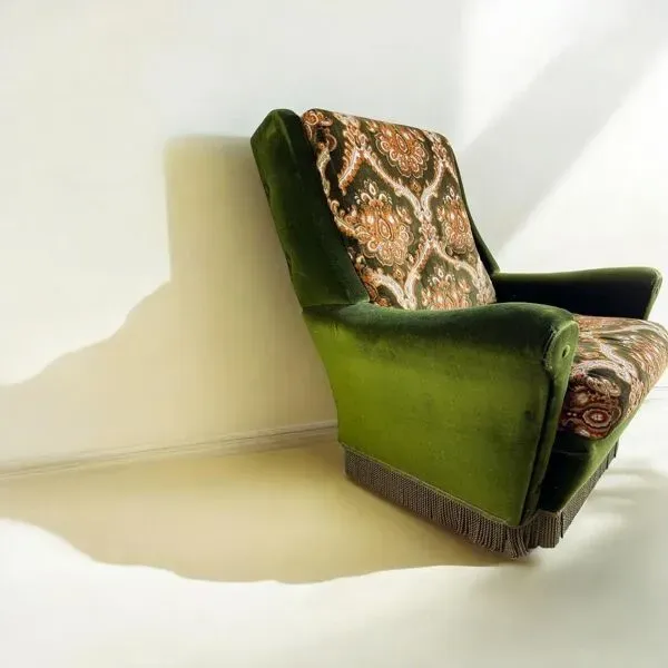 Illustration numéro 2 du produit Fauteuil vintage vert mousse / fauteuil une place