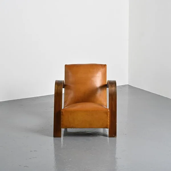 Illustration numéro 2 du produit Fauteuil club Art Deco en cuir havane, vers 1940