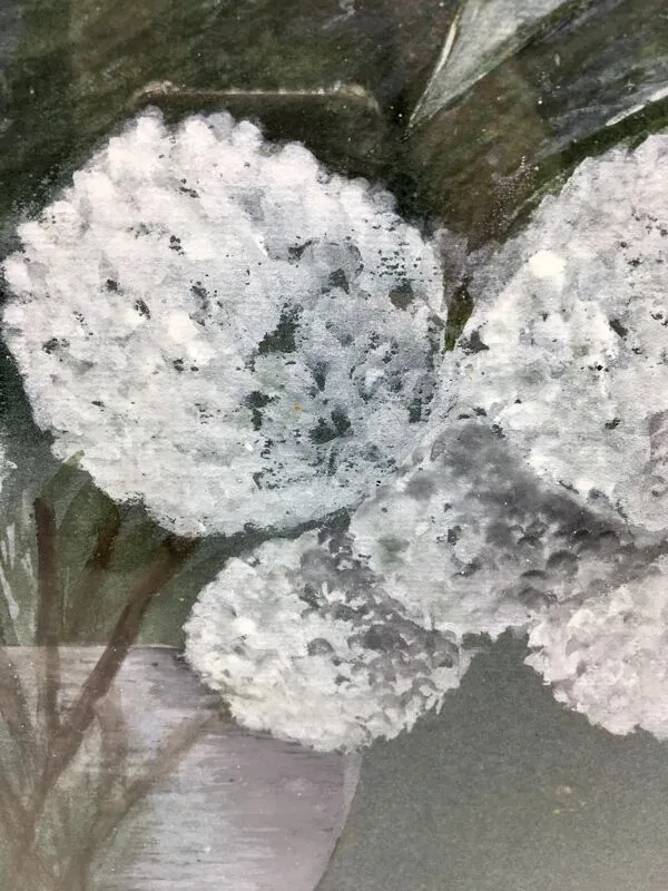 Illustration numéro 2 du produit Tableau nature morte aux fleurs blanches années 70