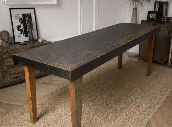 Illustration numéro 2 du produit Grande table industrielle années 50 acier et bois 200cm